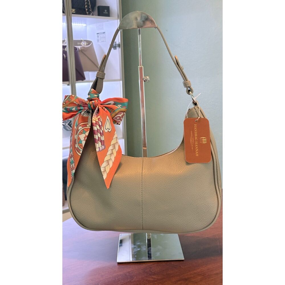 Top Grain Leather Crescent Hobo Shoulder Bag in Taupe
